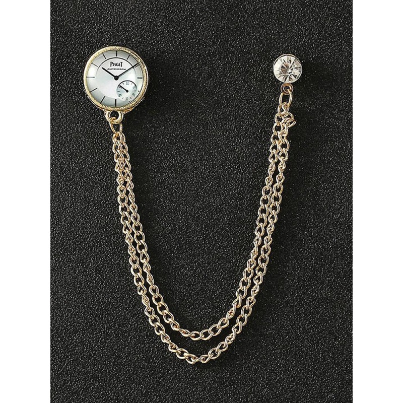 SYGA Men Stone Studded Suit Shirt Stud Lapel Pin Chain Tassel Brooch Pin  Brooch