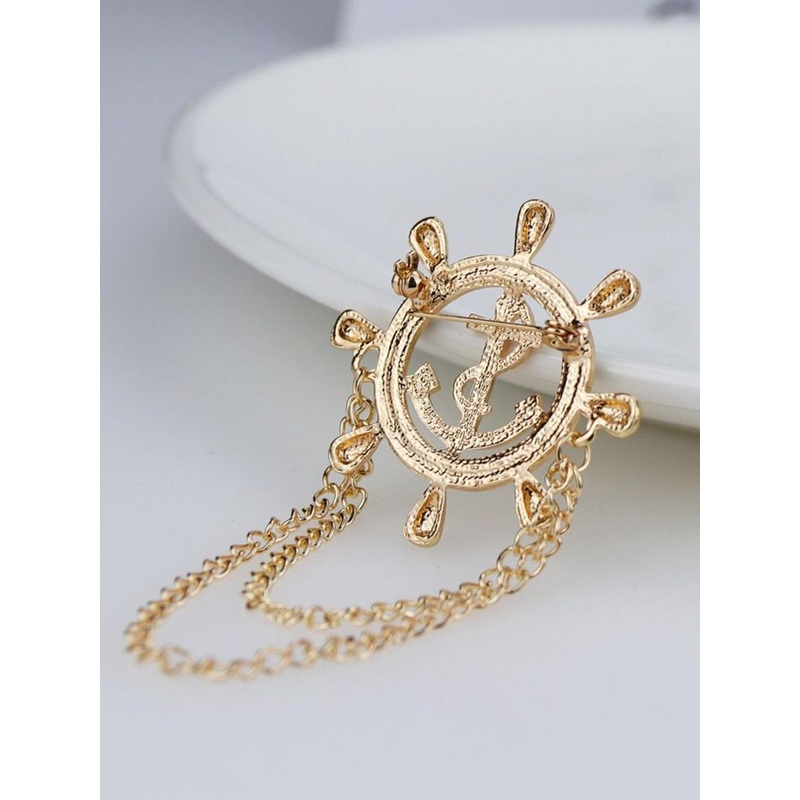 SYGA Men Stones Studded Rudder Tassel Brooch With Chain