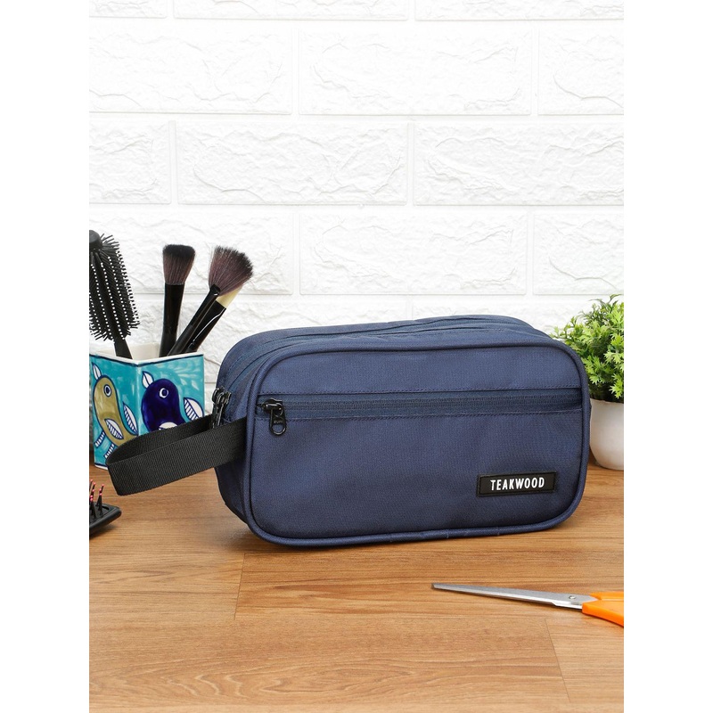 Teakwood Blue Compact Dual-Zip Travel Toiletry Kit
