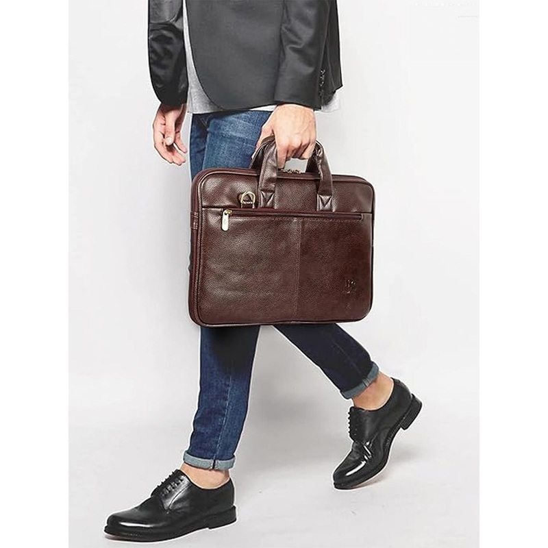 THE CLOWNFISH Unisex Coffee Brown Vegan Leather Messenger Bag