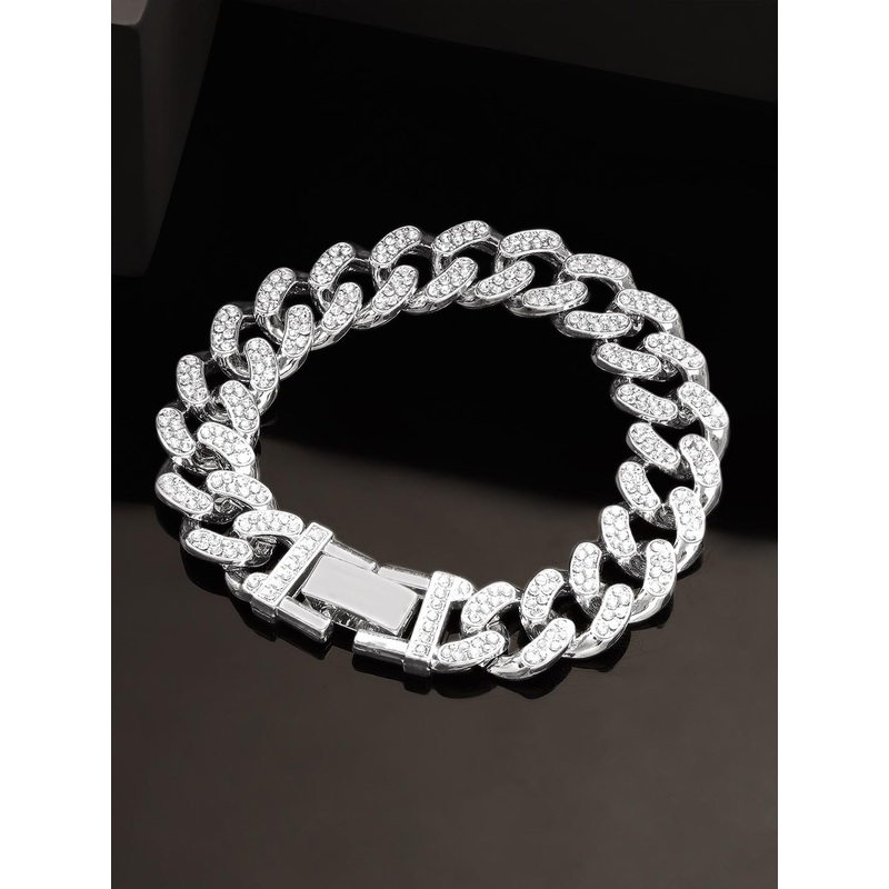 The Roadster Lifestyle Co Men Rhodium-Plated CZ-Studded Bracelet