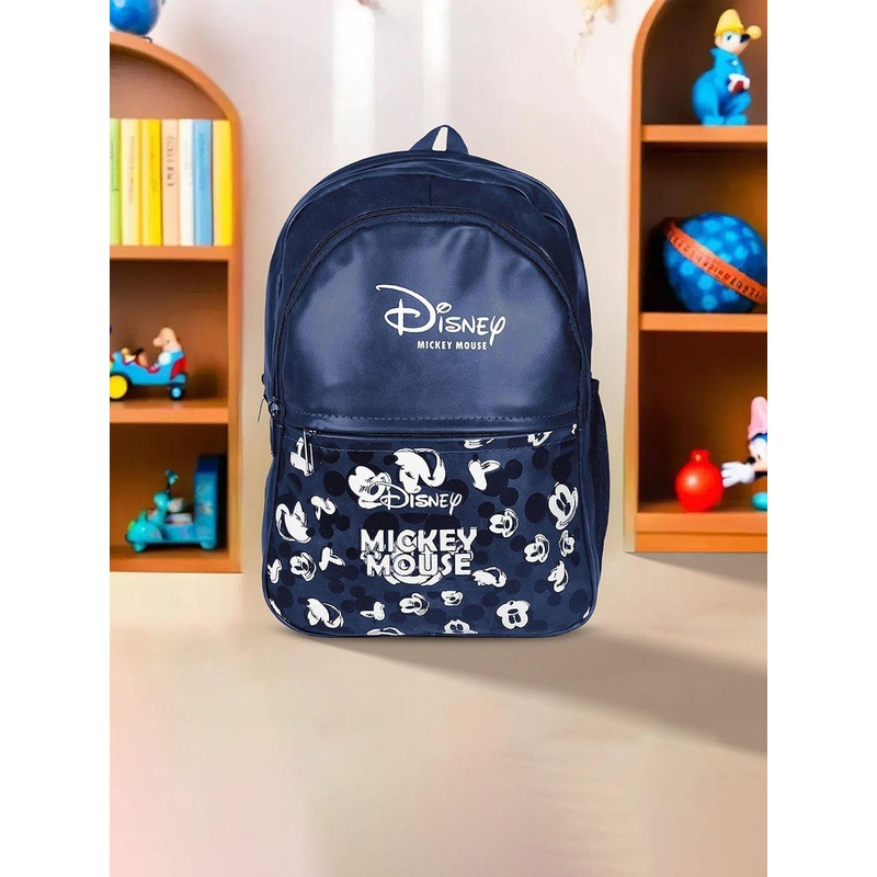 YK Kids Disney Mickey Printed Leather 3-Compartments School Backpack