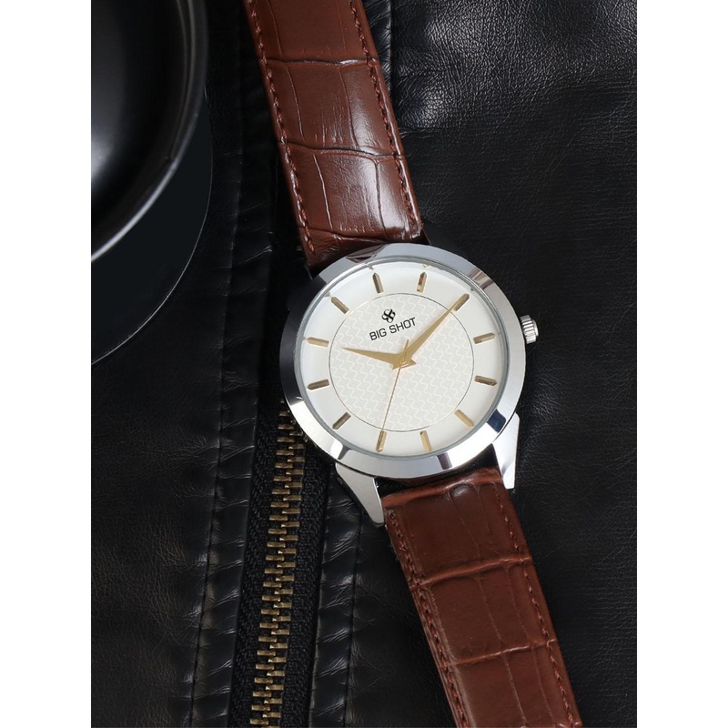 BIG SHOT Men Brass Dial & Leather Straps Analogue Watch BSM068A