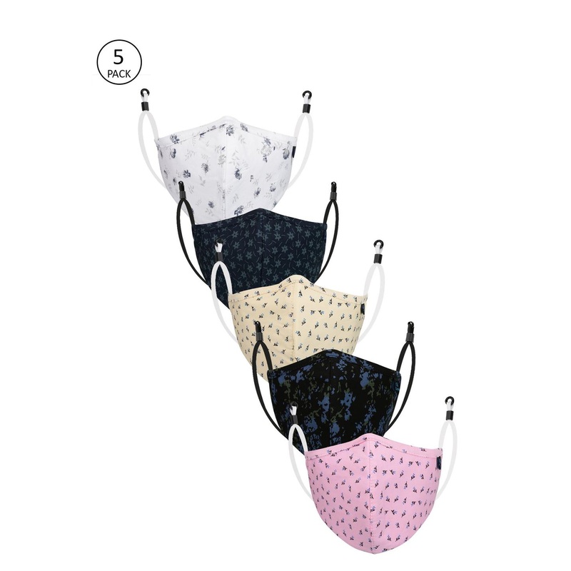 CENWELL Adults Pack Of 5 Pink & Black Printed 6-Ply Reusable 3D Cloth Masks