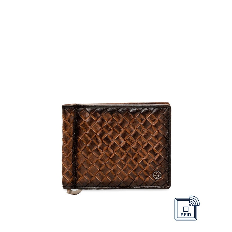 Eske Men Brown Textured Leather Money Clip