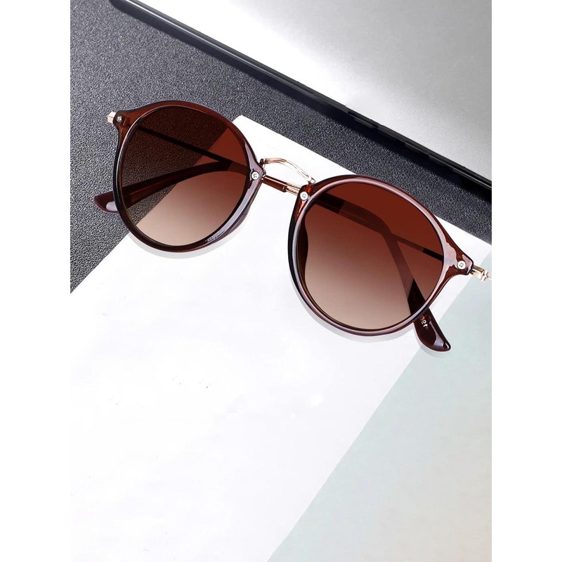 Eyedens Unisex Brown Lens & Brown Round Sunglasses with