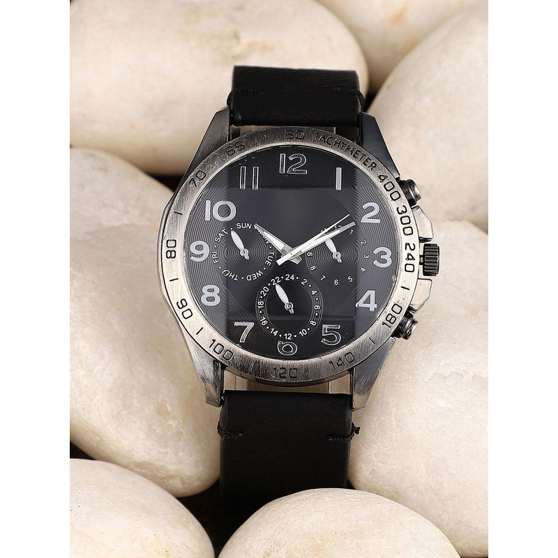 French Accent Men Printed Dial & Leather Bracelet Style Straps Digital Watch SS25_FAWC1043