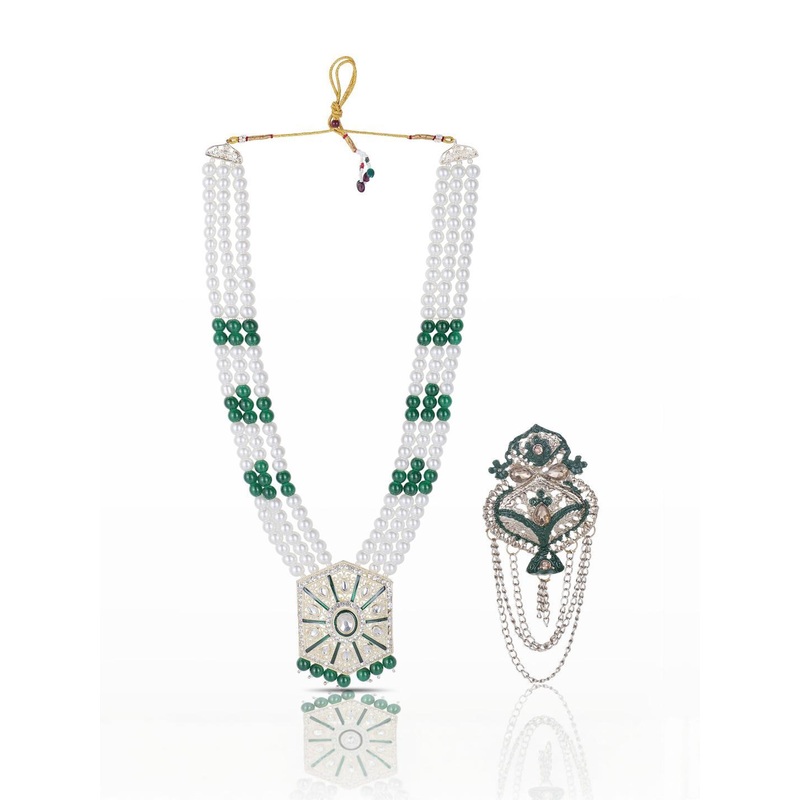 JIYANSHI FASHION Beaded Layered Dulha Mala With Brooch