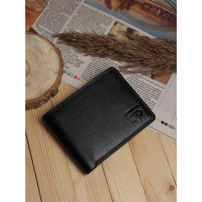 JND Men Leather Flap Coin Pocket Two Fold Wallet