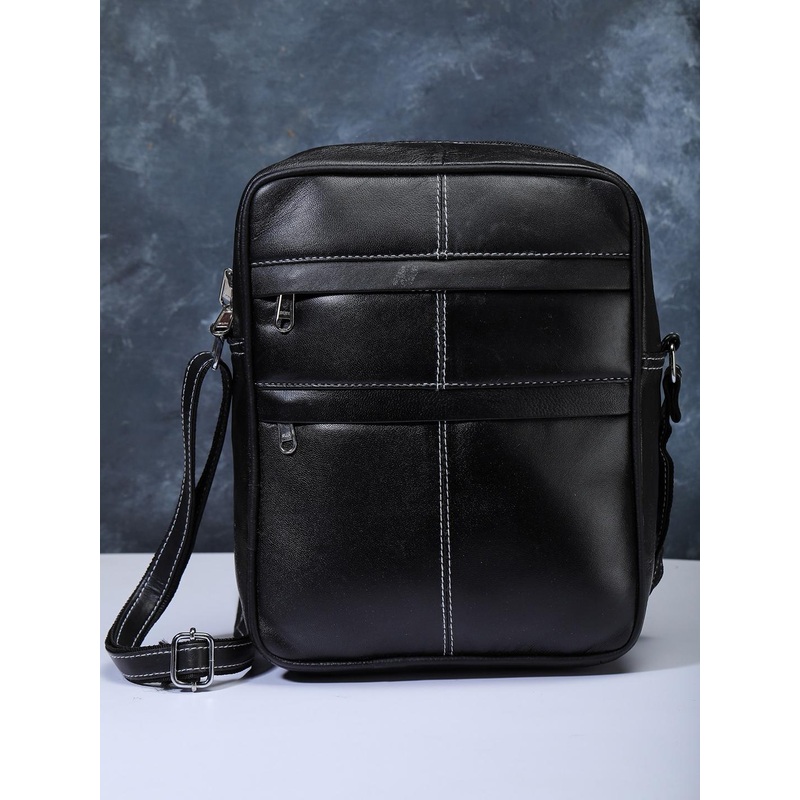 K London Black Leather Structured Sling Bag