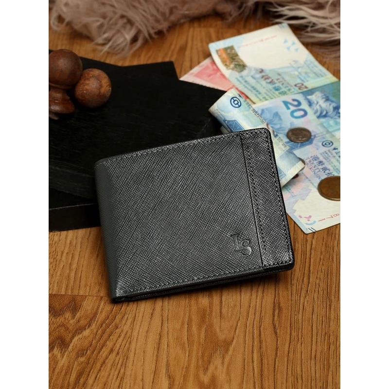 LOUIS STITCH Men Blue Saffiano Leather Two Fold Slim Wallet Purse