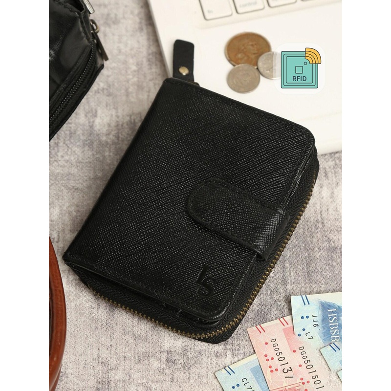 LOUIS STITCH Men Saffiano Leather Black Two Fold Wallet