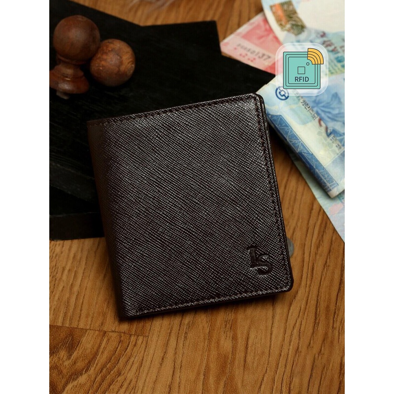 LOUIS STITCH Men Saffiano Leather Brown Bifold Walle RFID Protected Slim Wallet Purse