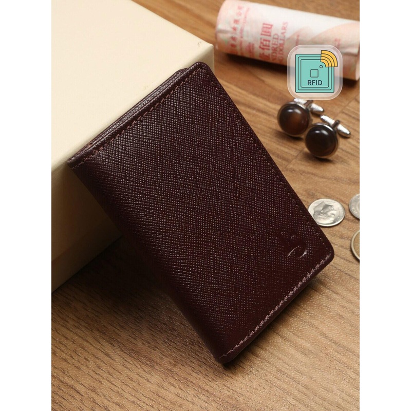 Louis Stitch Saffiano Leather Maroon Bifold Wallet for Men