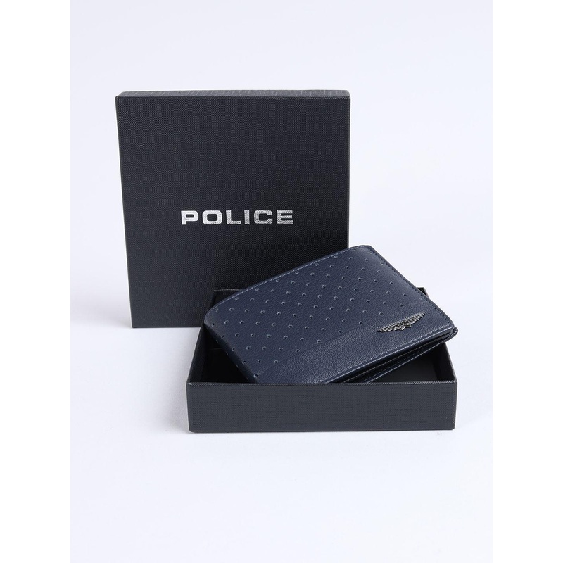 Police Men Buckle Detail Leather Two Fold Wallet