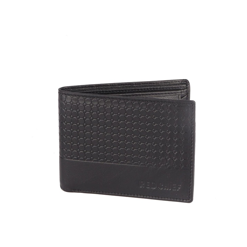 Red Chief Men Black Textured Leather Two Fold Wallet