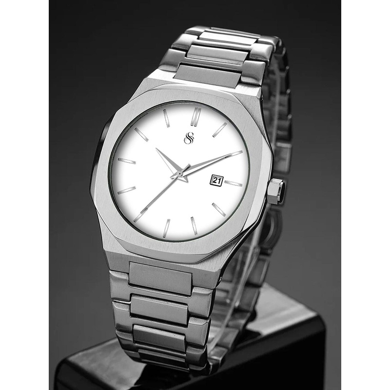 Shocknshop Men Dial & Stainless Steel Straps Analogue Multi Function Watch WCH150White