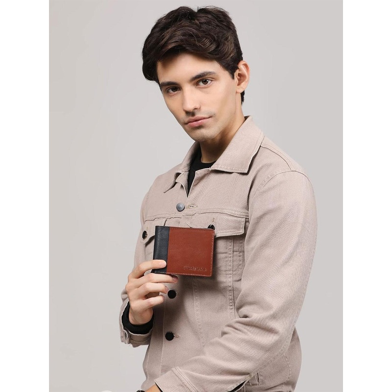 Swiss Eagle Men Animal Colourblocked Leather Three Fold Wallet