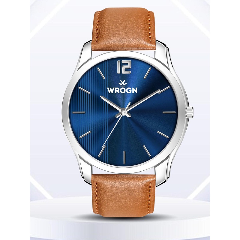 WROGN Men Brass Dial & Leather Straps Analogue Watch WR-6606-Blue
