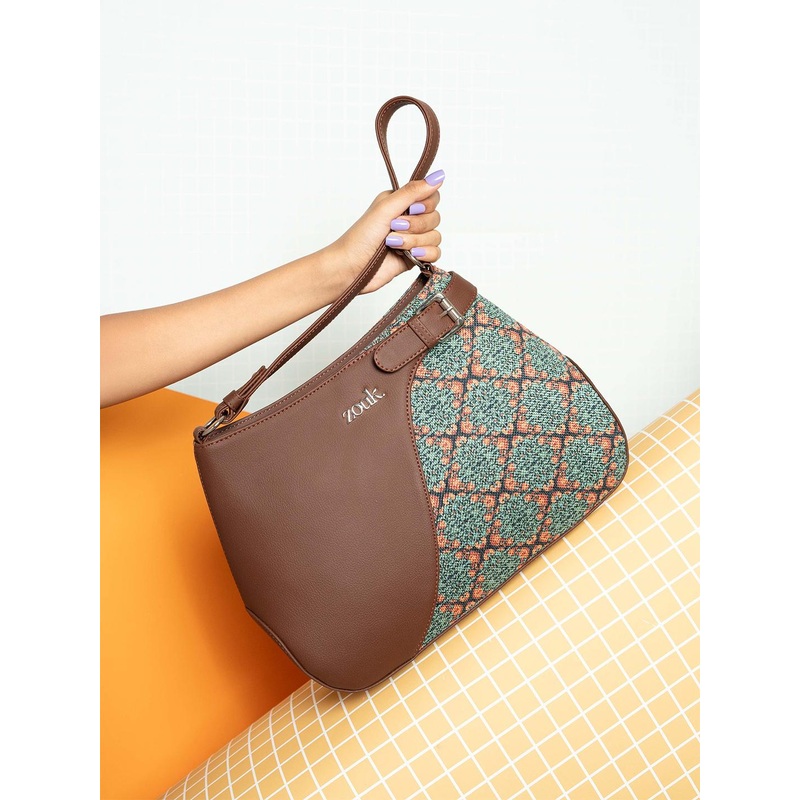 Alt by Zouk  Kolkata Nouveau Ethnic Motifs Printed Leather Bucket Handheld Bag