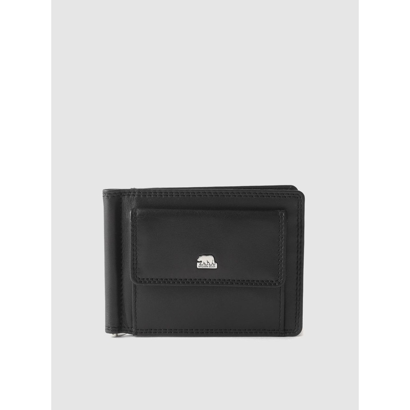 BROWN BEAR Men Black Solid Leather Money Clip