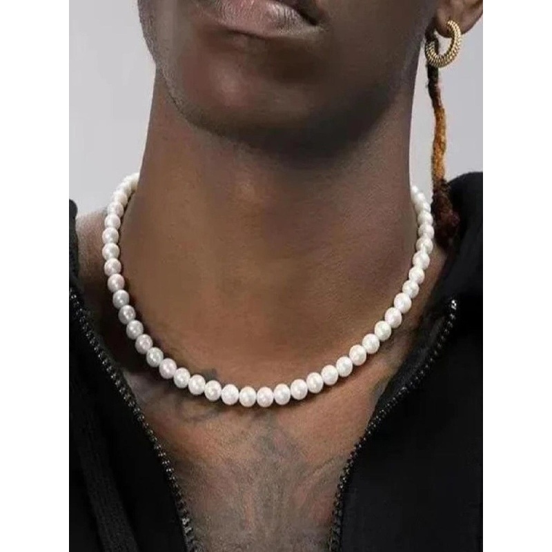 Crazy Fashion Unisex Stainless Steel Pearls Beaded Chain