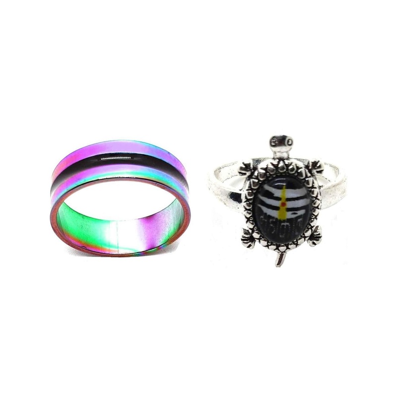 Dynamic Retail Global Set of 2 Rings for Men & Women, Multicolor-Black Alloy Ring ()