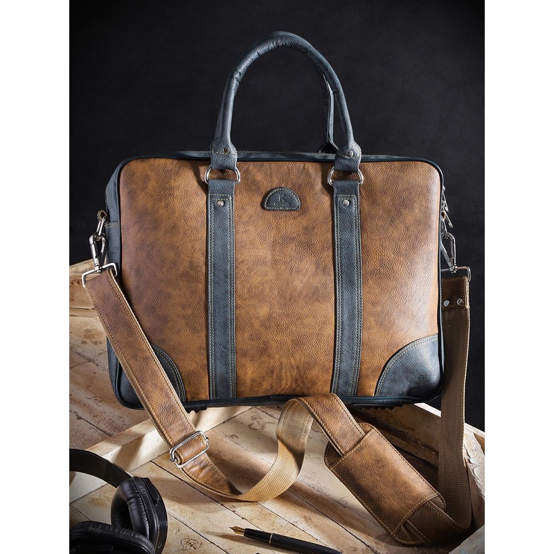 K London Unisex Tan & Grey Colourblocked Messenger Bag