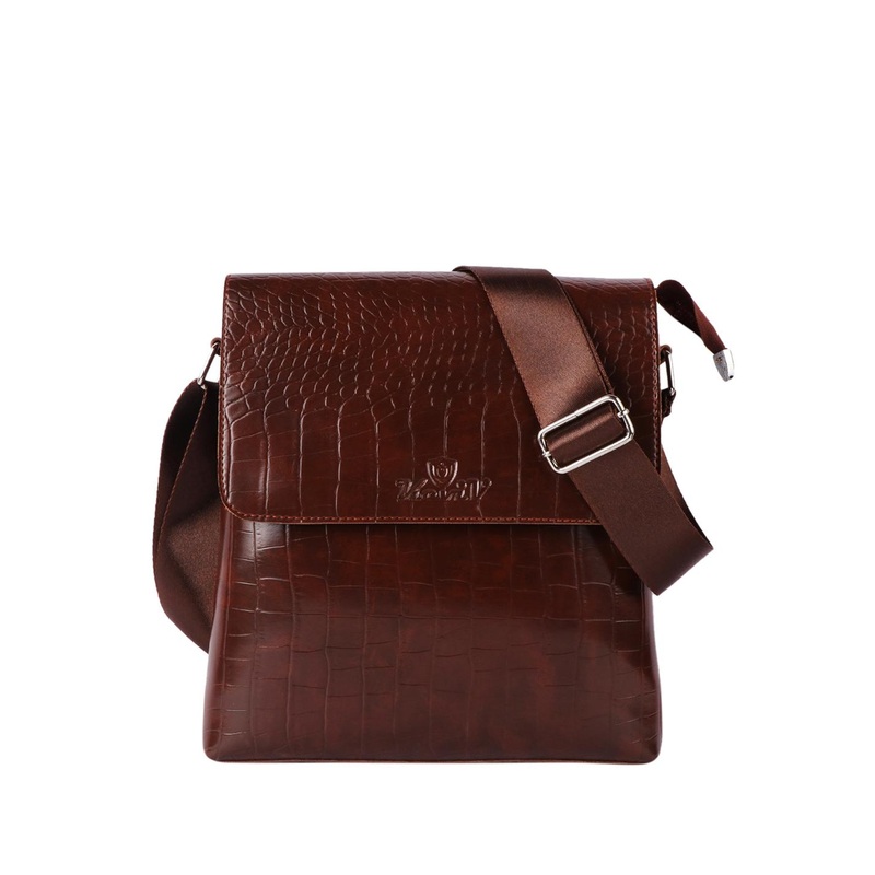 Keviv Brown Textured Structured Messenger Bag