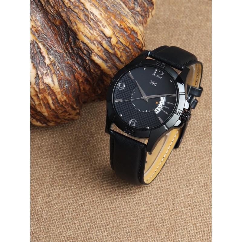 Killer Men Brass Embellished Dial & Leather Straps Analogue Watch KLMO104A-D
