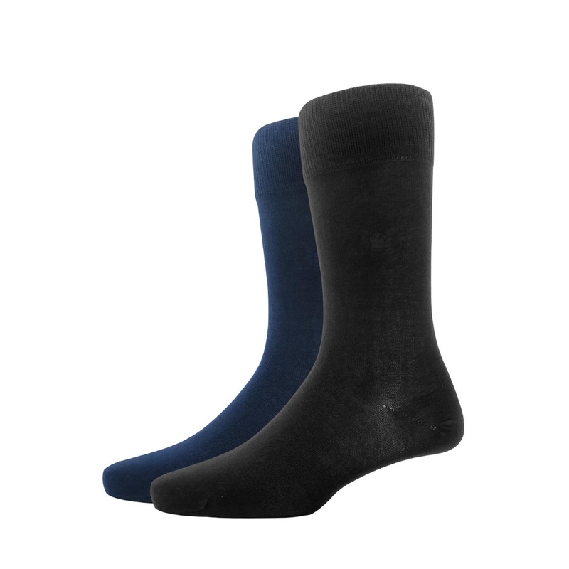 Louis Philippe Men Pack Of 2 Navy-Blue & Black Solid Calf-Length Socks