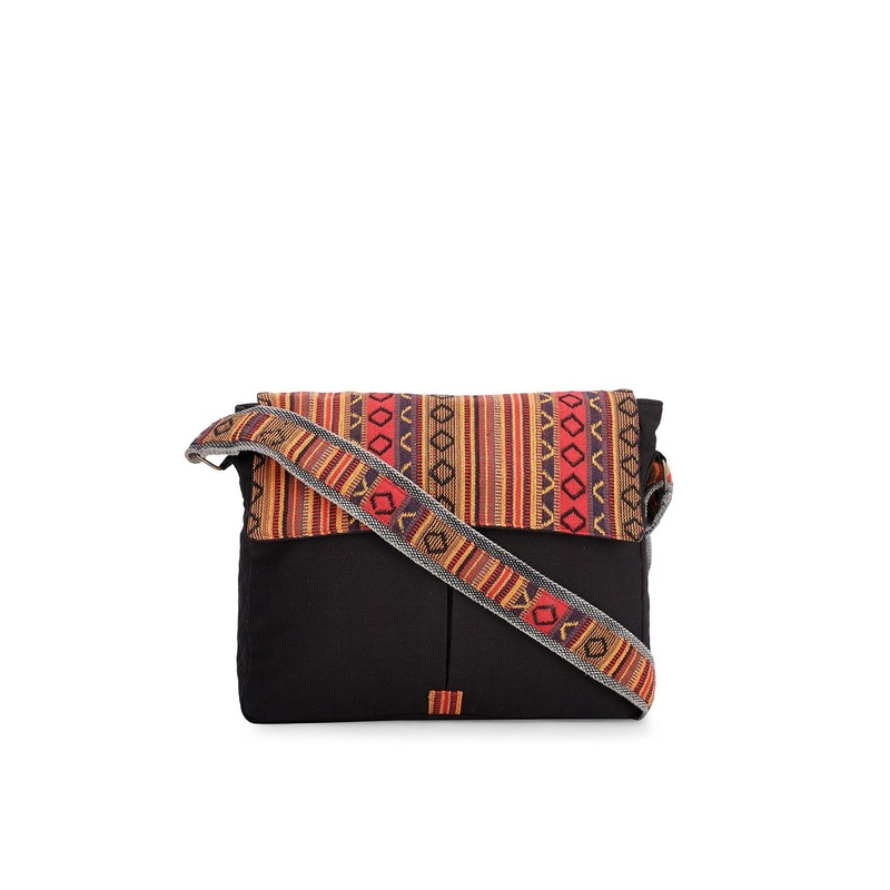 The House of Tara Unisex Black & Orange Textured Messenger Bag