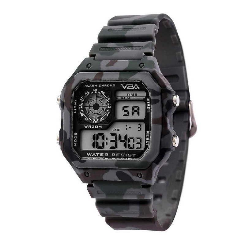 V2A Men Grey Dial & Camouflage Printed Straps Digital Multi Function Watch V2A-1299-Grey-Camo