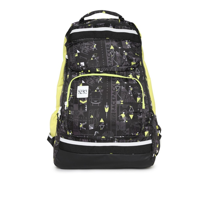 Wildcraft Toss Unisex Black & Fluorescent Green Graphic Reversible Backpack