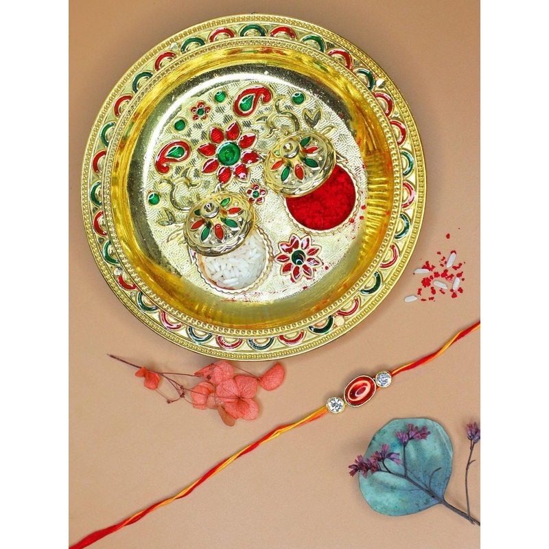 Anouk Stone Rakhi With Card & Thali