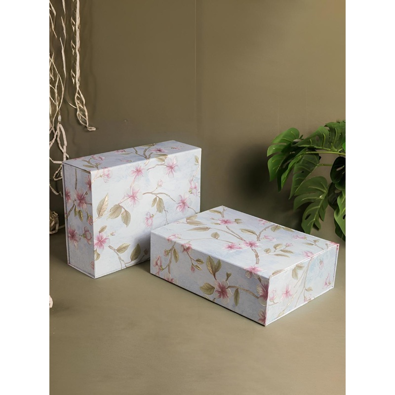 Art Street 2-Pcs Blue & Green Floral Printed Foldable Gift Hamper box