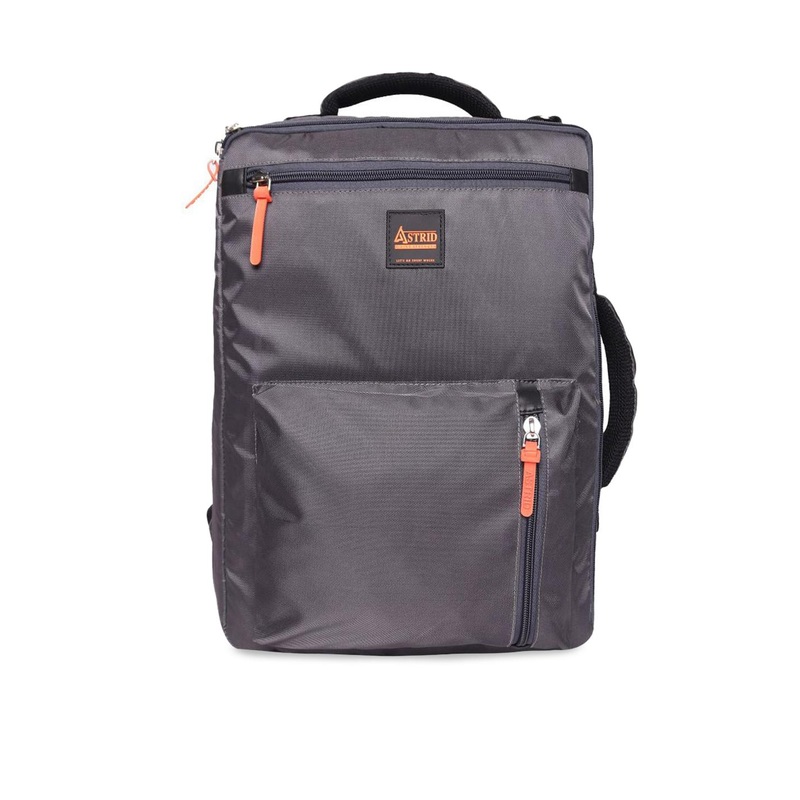 ASTRID Men Grey Solid Backpack With Laptop Compartment