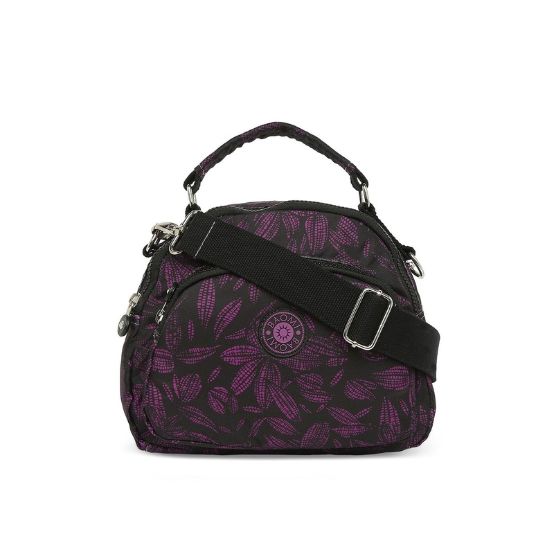 BAOMI Black Floral Printed Structured Handheld Bag