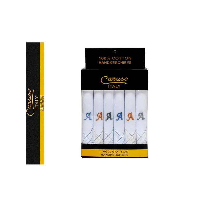 Caruso ITALY Men Set of 6 White Pure Cotton Handkerchief