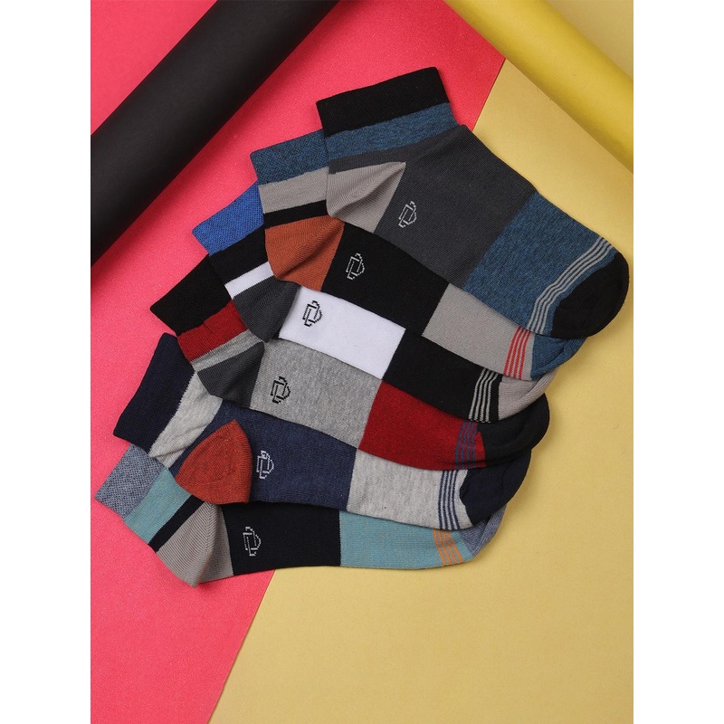 Dollar Socks Men Pack Of 5 Colourblocked Cotton Ankle Length Socks