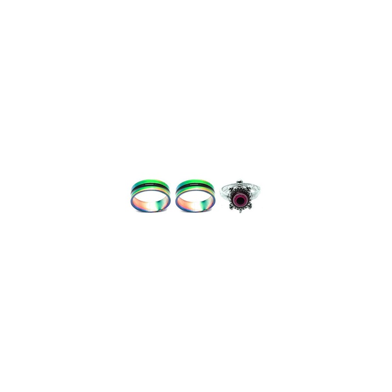 Dynamic Retail Global Set of 3 Rings for Men & Women, Green-Red Alloy Ring ()