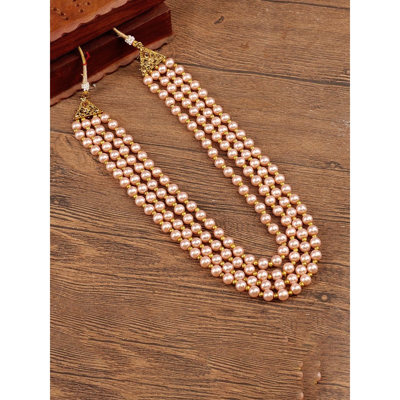 JIYANSHI FASHION Gold-Plated Pearls Beaded Sherwani Mala Necklace