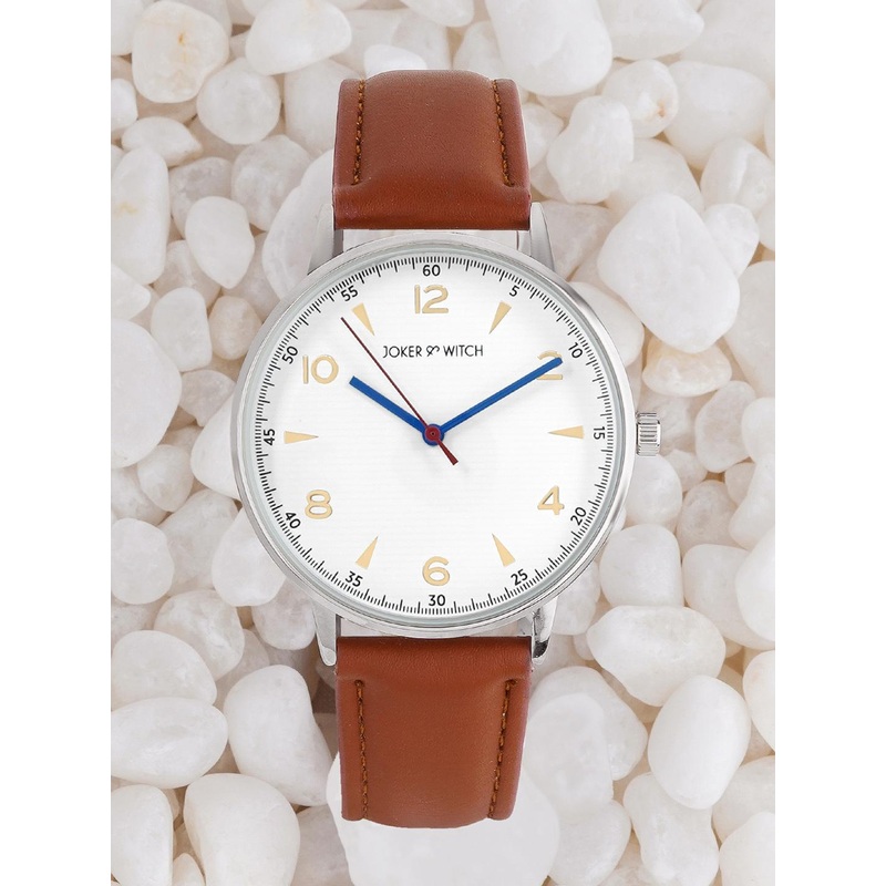 JOKER & WITCH Men White Embellished Dial & Leather Bracelet Style Straps Analogue Watch