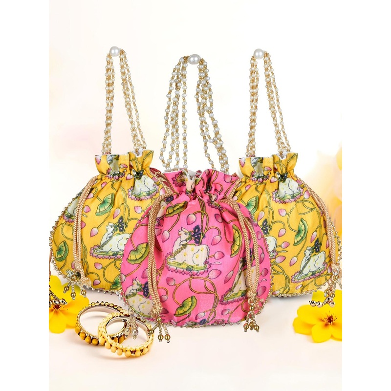 Kuber Industries Set of 3 Printed Potli Clutches