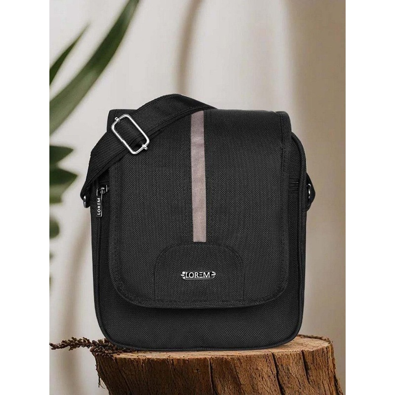 LOREM Men Black Stylish PVC Coated Matty Fabric Cross Body Sling Bag