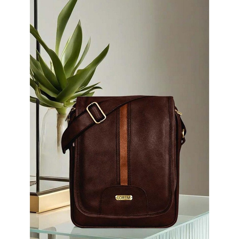 LOREM Men Brown Casual Faux Leather Cross Body Sling Bag