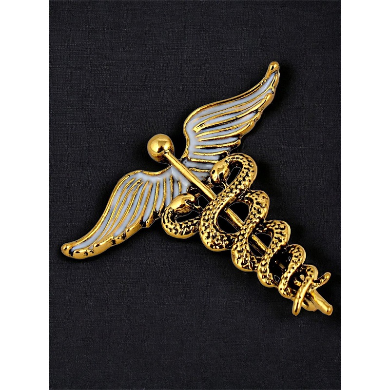 LUCKY JEWELLERY Unisex Gold Plated Caduceus Doctor’s Brooch