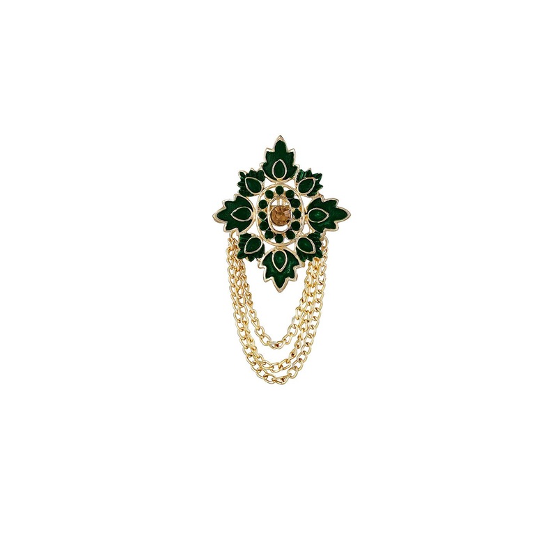 Mahi Men Meenakari Work Mapel Leaf & Layered Chain Shervani Brooch