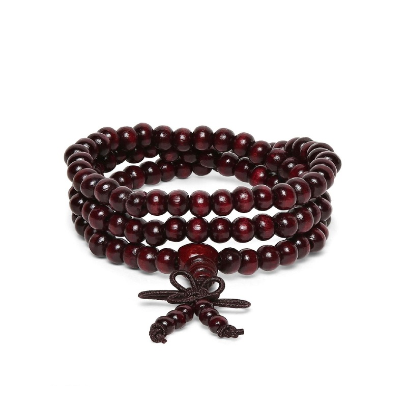 OOMPH Men Maroon Handcrafted Buddha Meditation Prayer Beads Multistrand Bracelet