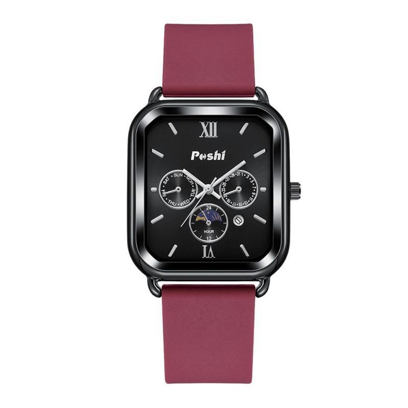 Poshi Men Square Dial Silicone Strap Watch with Adjustable Clasp